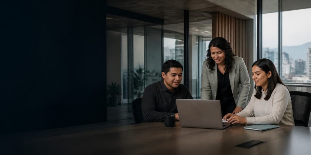 Equipo de reclutamiento colaborando en una oficina en Lima