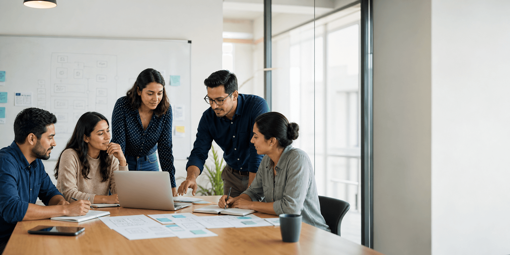 Equipo colaborando alrededor de un producto digital